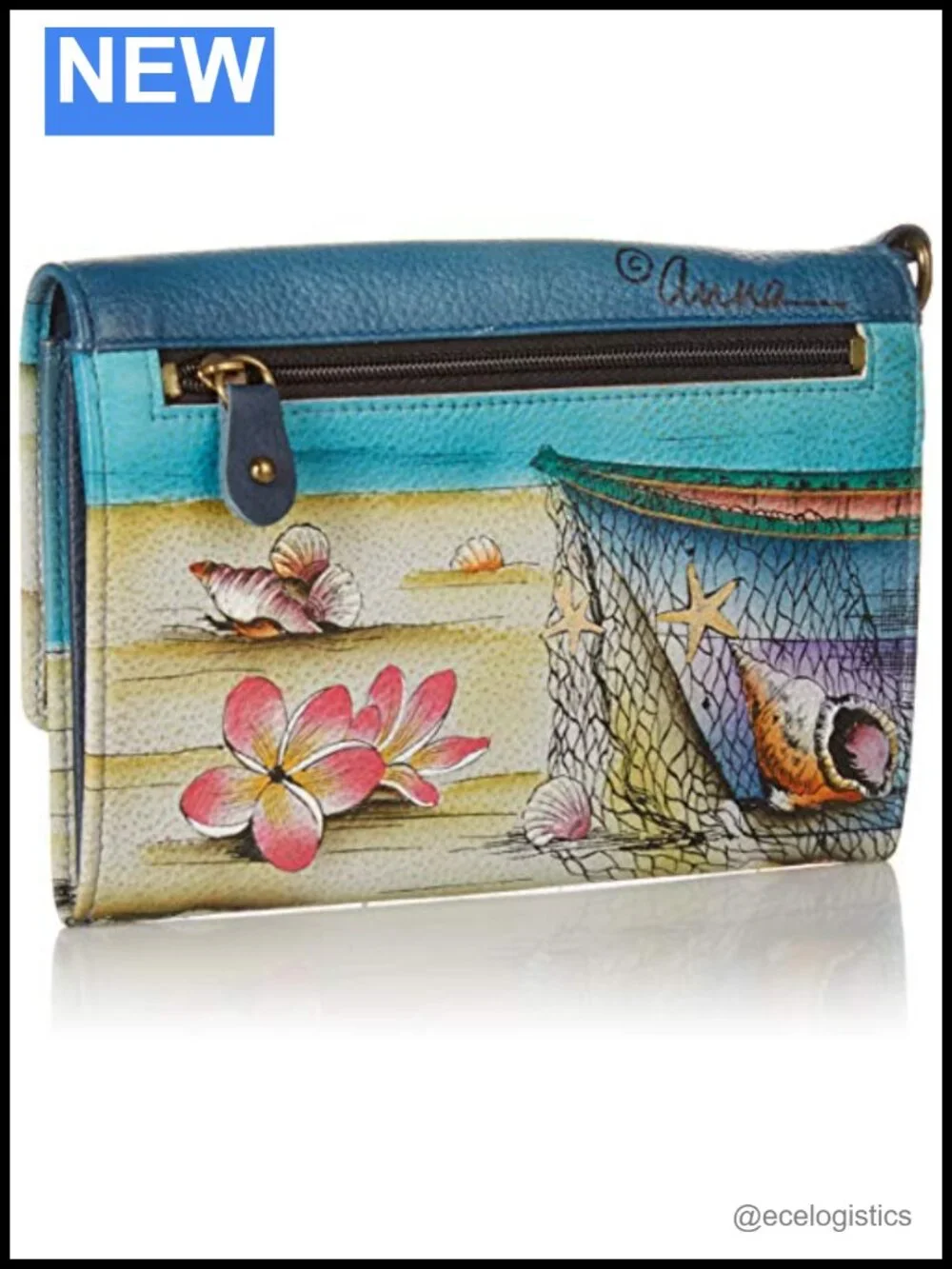 Hand-Painted Genuine Leather Vintage Wristlet Clutch with Turn Lock